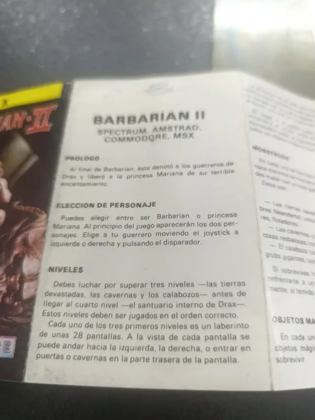 Juego MSX Barbarian II Erbe Software
