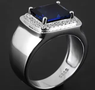 Anillo Plata S925 Zafiro Azul y Diamantes