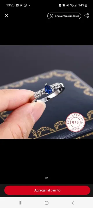 Anillo Plata S925 Zafiro Azul y Diamantes