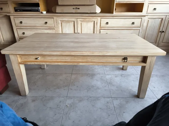 Mesa de centro madera maciza con cajón
