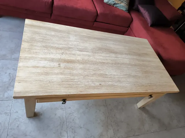 Mesa de centro madera maciza con cajón