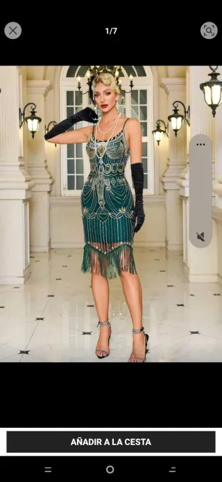 Vestido Años 20 Verde y Dorado