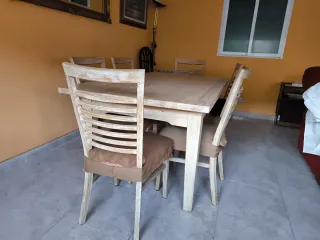 Mesa comedor extensible y 6 sillas madera