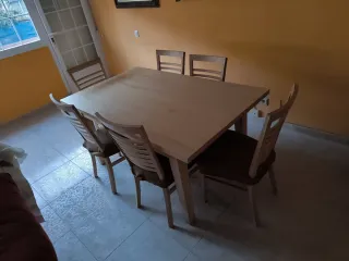 Mesa comedor extensible y 6 sillas madera