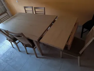 Mesa comedor extensible y 6 sillas madera