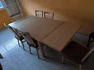 Mesa comedor extensible y 6 sillas madera