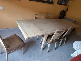 Mesa comedor extensible y 6 sillas madera
