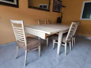 Mesa comedor extensible y 6 sillas madera