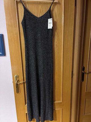 Vestido Mango fiesta negro brillos