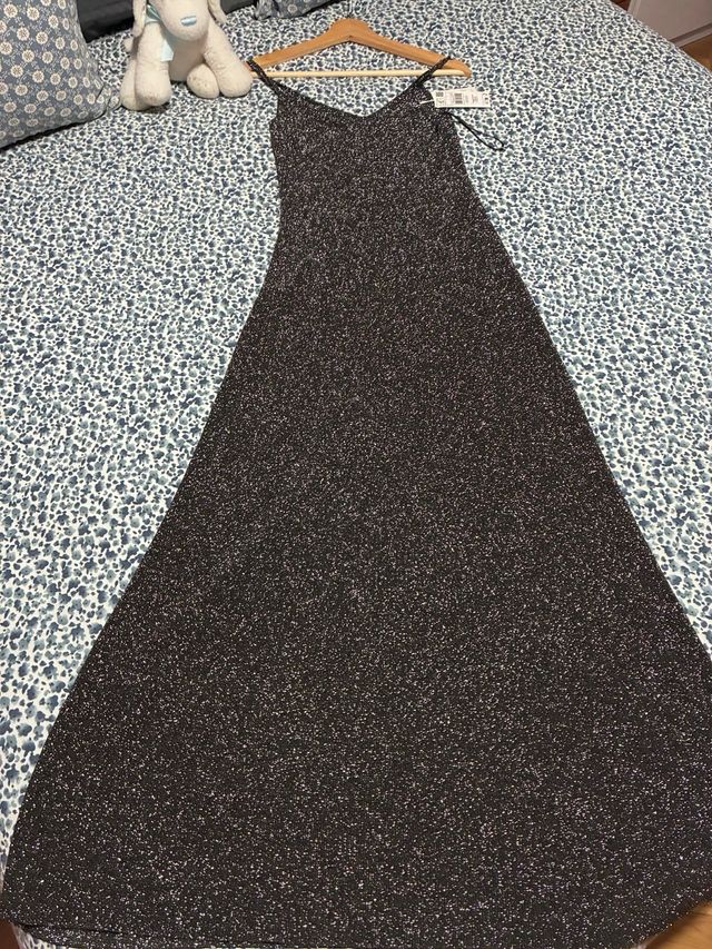 Vestido Mango fiesta negro brillos