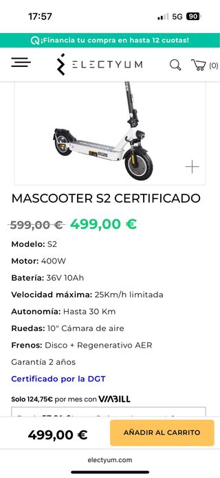 Patinete Eléctrico Mascooter S2 Certificado