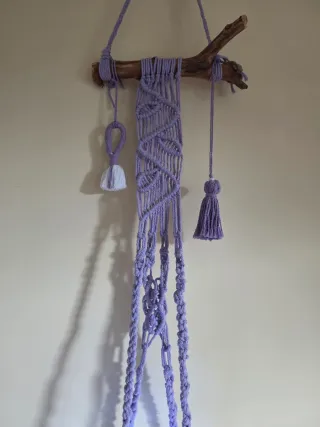 Fioriera sospesa macramè con ramo legno