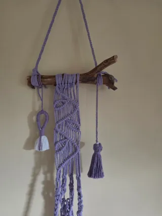 Fioriera sospesa macramè con ramo legno