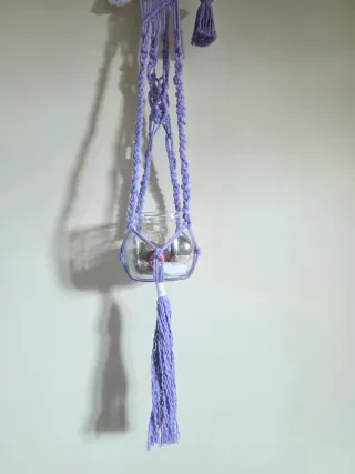 Fioriera sospesa macramè con ramo legno