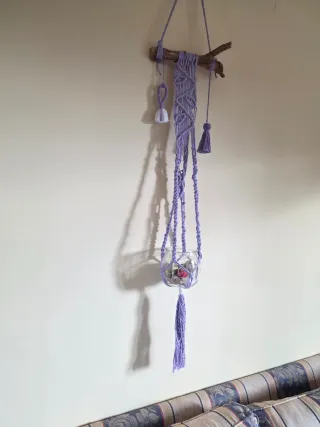 Fioriera sospesa macramè con ramo legno