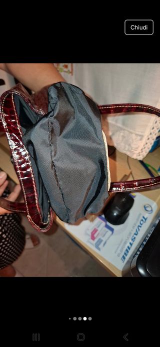 Borsa similpelle effetto coccodrillo bordeaux