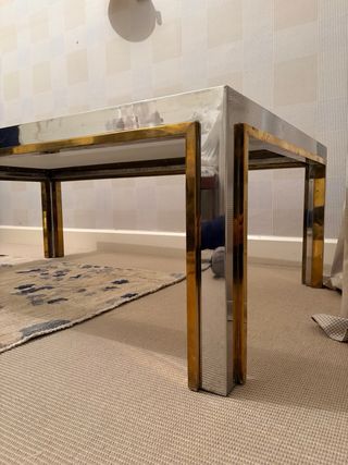 Tavolo da centro in acciaio e ottone