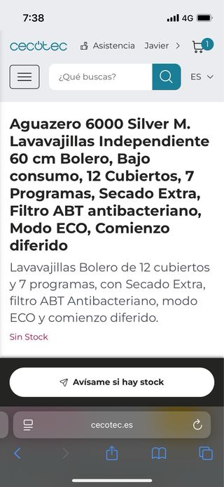 Lavavajillas Cecotec Bolero Aguazero 6000 Plata