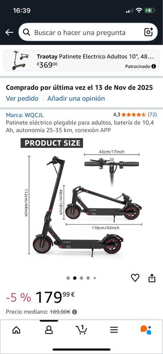 Patinete eléctrico plegable para adultos