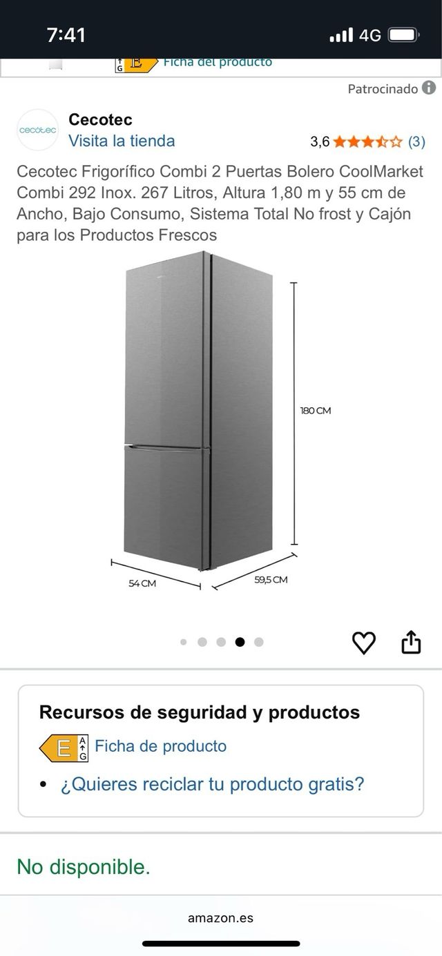 Nevera Cecotec Bolero 292 inox