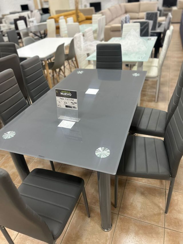 Mesa de jantar cinza com 6 cadeiras modernas NOVA