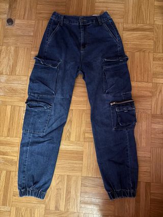 Pantalón cargo vaquero mujer elástico