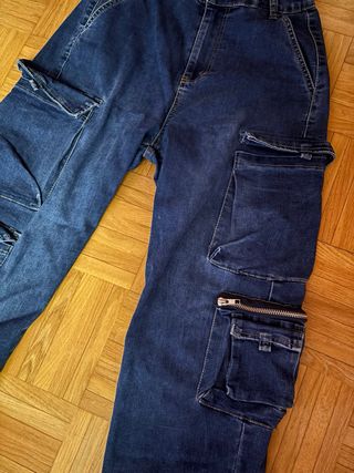 Pantalón cargo vaquero mujer elástico