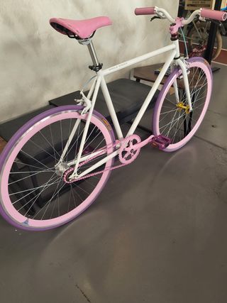 Bicicleta Single Speed Rosa y Blanca, Fixie