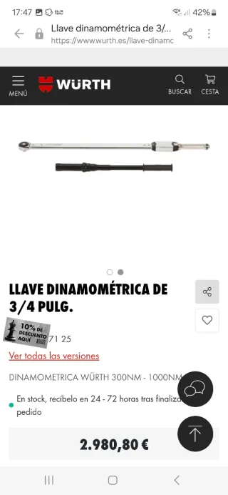 Llave dinamométrica 3/4 pulg. WÜRTH