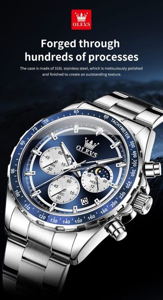 Reloj OLEVS Hombre Cronógrafo Azul Plateado