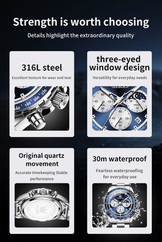 Reloj OLEVS Hombre Cronógrafo Azul Plateado