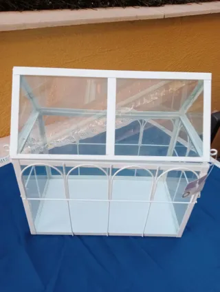 Mini invernadero blanco vidrio y metal