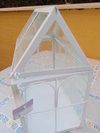 Mini invernadero blanco vidrio y metal