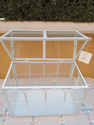 Mini invernadero blanco vidrio y metal