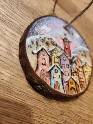 Pallina Natale Legno Pirografata