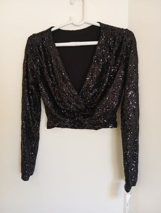 Blusa fiesta lentejuelas negra Talla L