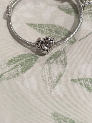 Charm de plata Corazón Flores Pajarito