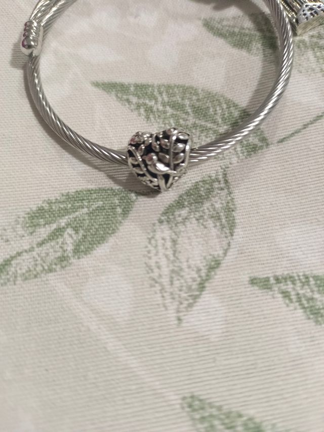 Charm de plata Corazón Flores Pajarito