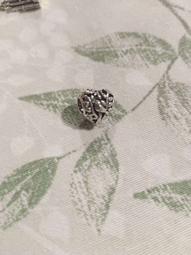 Charm de plata Corazón Flores Pajarito