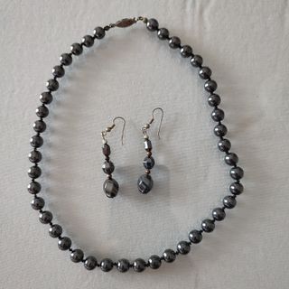 Collar y pendientes obsidiana