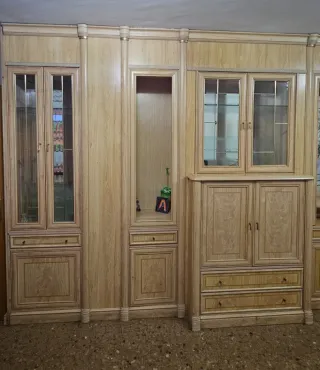 Mueble modular comedor madera y cristal