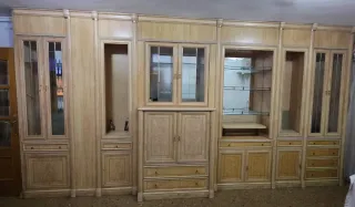 Mueble modular comedor madera y cristal