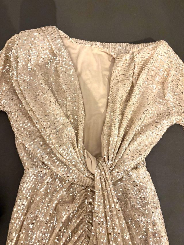 Vestido largo lentejuelas dorado/plateado