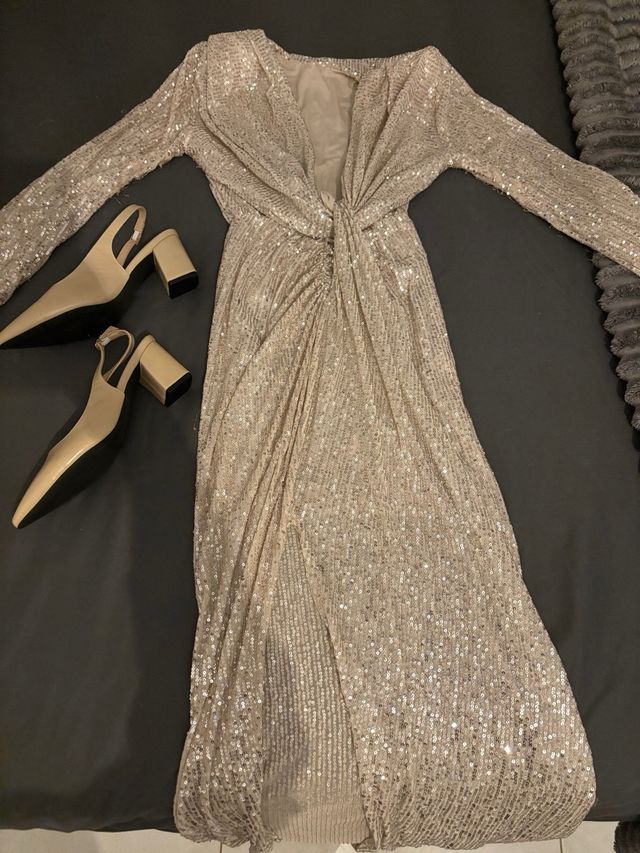 Vestido largo lentejuelas dorado/plateado