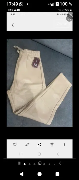 Pantalones beige cuero fino Talla L