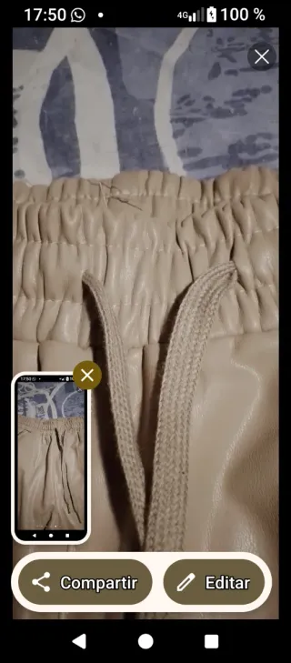 Pantalones beige cuero fino Talla L