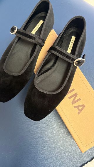 Bailarinas negras terciopelo con hebilla elástica