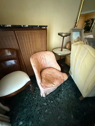 Butaca vintage tela y caña