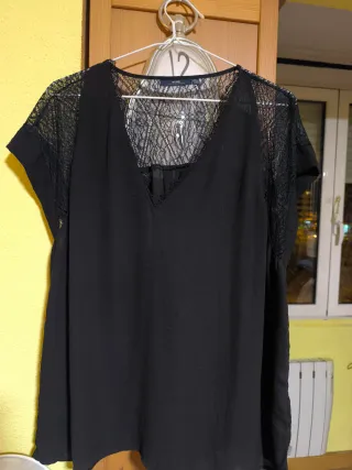 Blusa Negra Encaje Talla Grande XXXL
