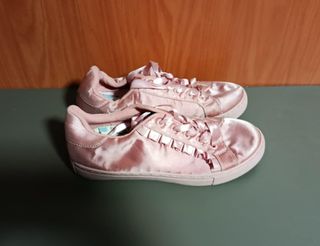 Zapatillas deportivas de raso rosa con cordones 38